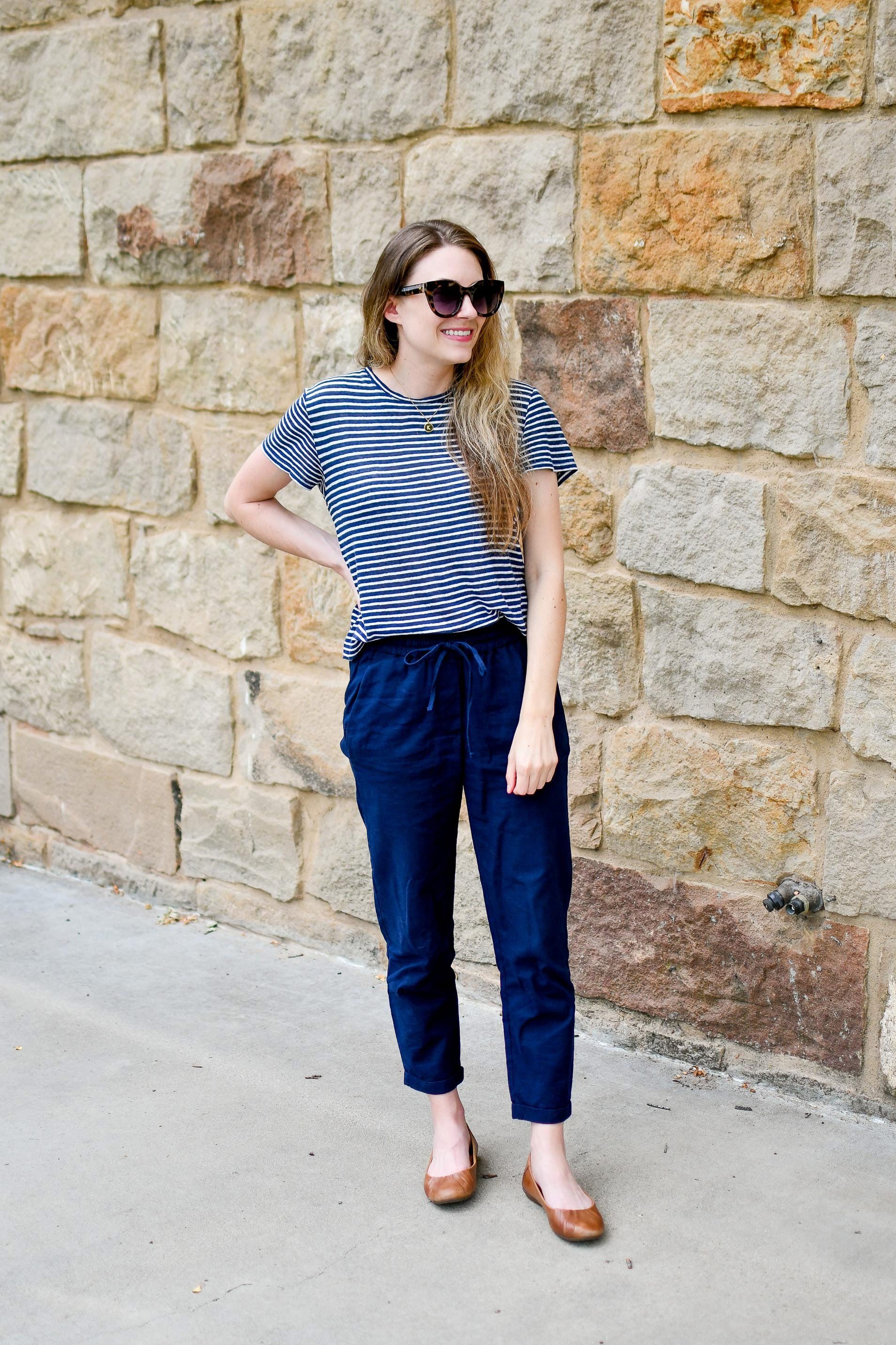 Blue trousers outfit online